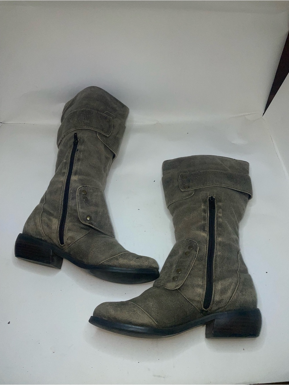 Two Lips Distressed Grey Suede feel 14” tall Buckle Boots - Picture 5 of 8